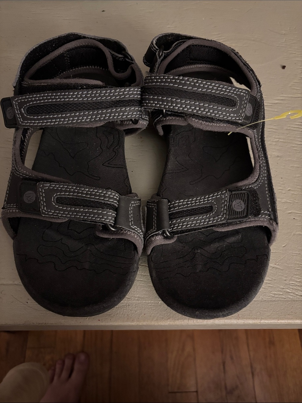 Merrell Black and Gray Kids Adjustable Hook-and-Loop Sandals